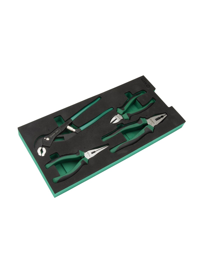Sata 4-Piece Pliers Tray Set ST09013G – Heavy Duty Hand Tool Set with Foam Storage Tray|Includes 8" Combination, 6" Long Nose, 6" Diagonal & 10" Water Pump Pliers |Anti-Rust Chrome-Nickel Steel with TPE Anti-Slip Grips - Image 1